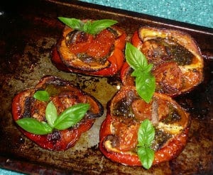 Pesto peppers after roasting