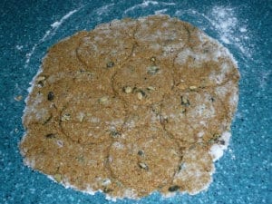Rolled out oatcake dough before baking