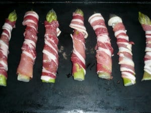 Wrap the spears in bacon