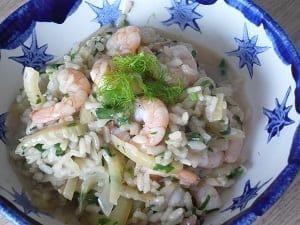 picture of risotto with fennel and prawns
