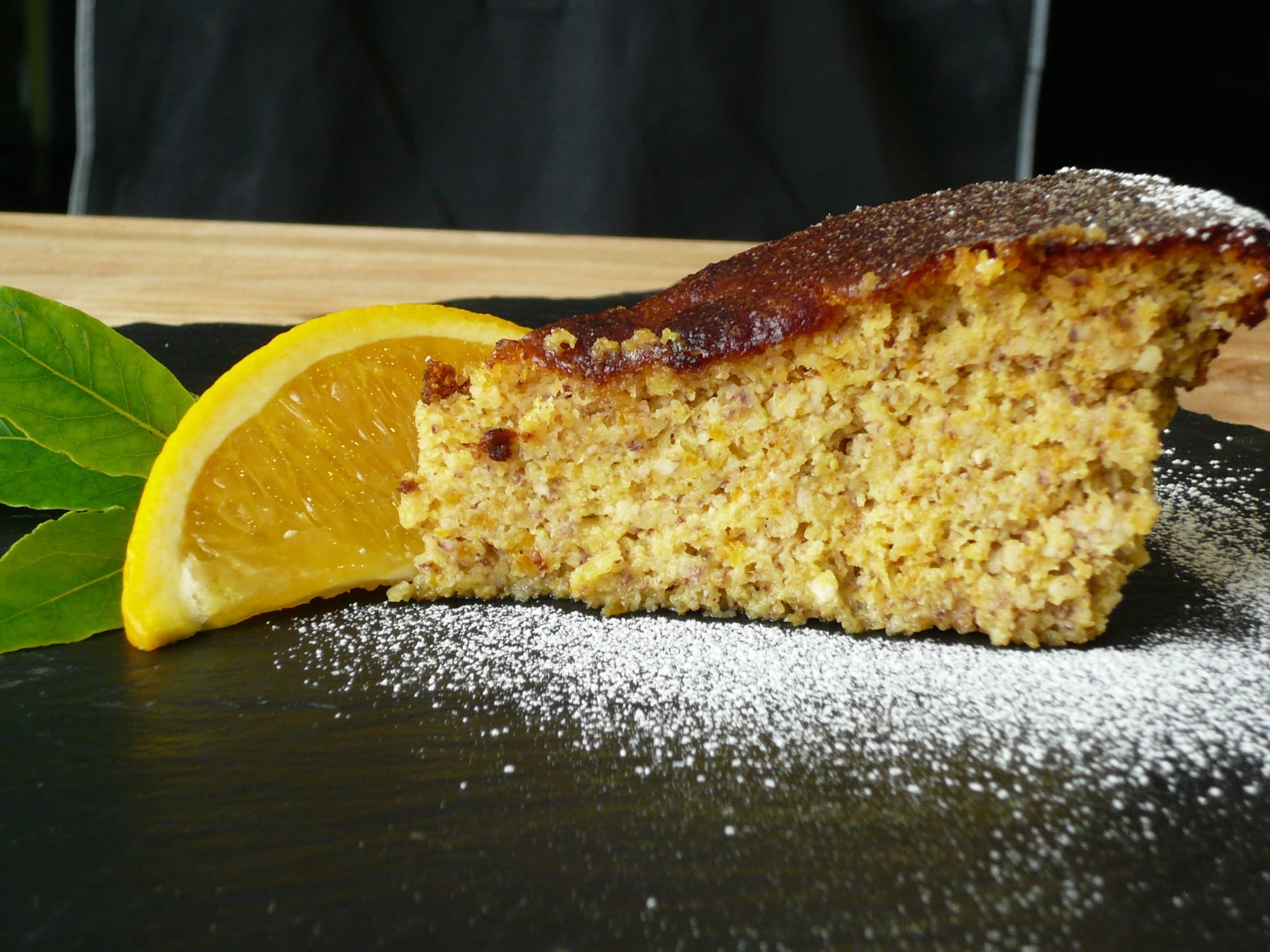 A piece of orange & hazelnut cake