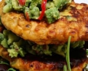Sweetcorn pancakes with a filling of avocado guacamole