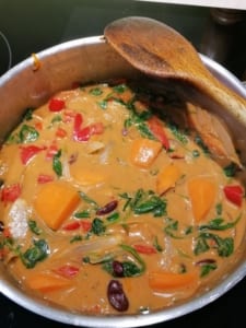 A pot of sweet potato and red pepper chilli