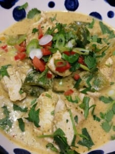 A bowl of Thai style chicken curry