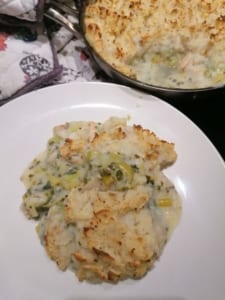 A dish of smoked haddock and prawn pie