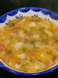 A warming plate of leek, potato & chorizo soup