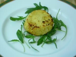 Twice Baked Cheese Souffle on a bed of rocket