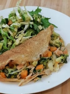 Buckwheat galette stuffed with a creamy smoked salmon & vegetable filling