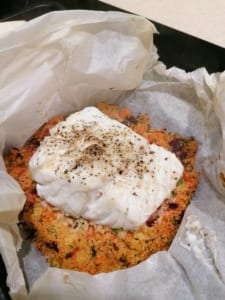 A dish of cod fillet and vegetable couscous steamed en papillote