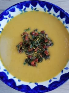A bowl of butterbean soup with chorizo gremolata