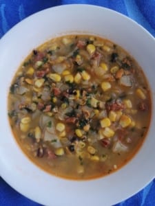 A bowl of mussel & sweetcorn chowder