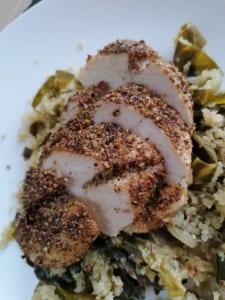 A dish of Spice crusted chicken breast