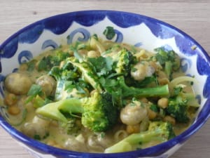 an image of a bowl of broccoli & chickpea curry