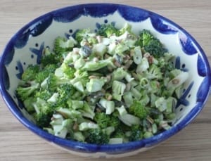 An image of a bowl of broccoli salad