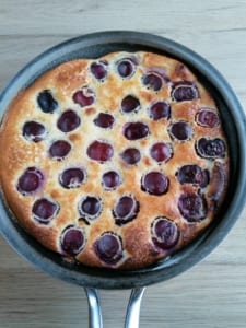 An image of baked black cherry clafoutis