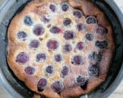 Black cherry clafoutis dusted with caster sugar