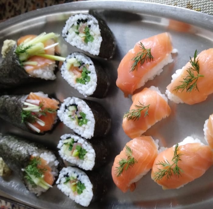 An image of a platter of sushi